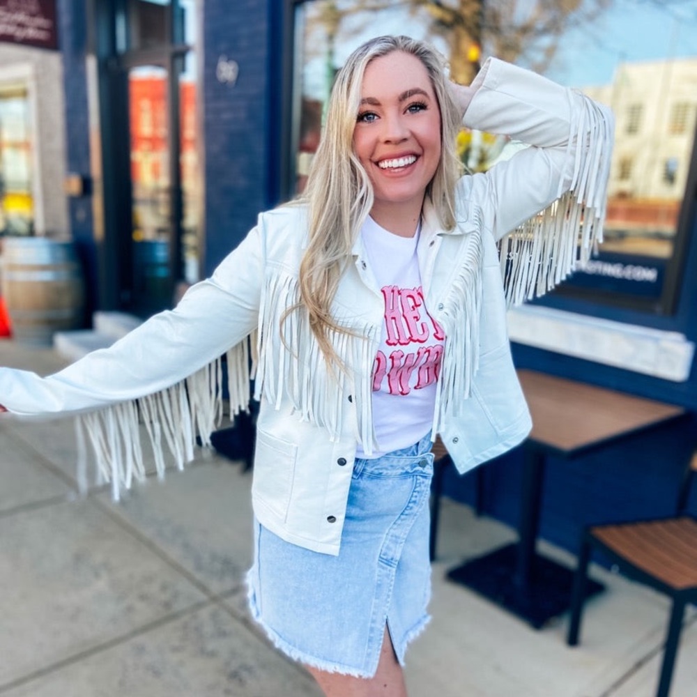 White Fringe Leather Jacket